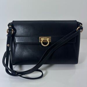Salvatore Ferragamo Black Leather Crossbody with Gold Accents